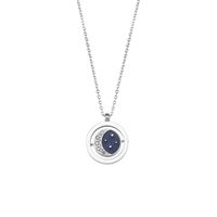Fashion Round Shape Pendant Blue Dripping Planet Rotating Women Stainless Steel Necklace sku image 1