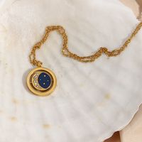 Fashion Round Shape Pendant Blue Dripping Planet Rotating Women Stainless Steel Necklace main image 2