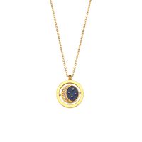 Fashion Round Shape Pendant Blue Dripping Planet Rotating Women Stainless Steel Necklace sku image 2