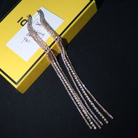 Fashion Inlay Rhinestone Chain Tassel Long Alloy Earrings main image 3