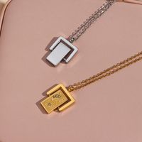 Fashion Cool Rectangle Pendant Women's Plated 18k Gold Star Moon Flip Stainless Steel Necklace main image 2