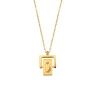 Fashion Cool Rectangle Pendant Women's Plated 18k Gold Star Moon Flip Stainless Steel Necklace sku image 2