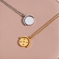Fashion Cool Inlaid Zirconium Round Pendant Star Semicircle Rotating Stainless Steel Necklace main image 3