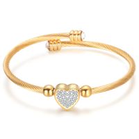 Fashion Simple Titanium Steel Heart Shape Diamond Inlaid Cable Adjustable Bracelet Wholesale sku image 4