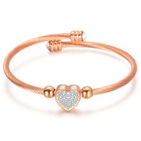 Fashion Simple Titanium Steel Heart Shape Diamond Inlaid Cable Adjustable Bracelet Wholesale main image 4