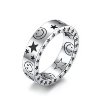 Mode Geometrische Smiley Sterne Mond Paar Der Edelstahl Ring sku image 12