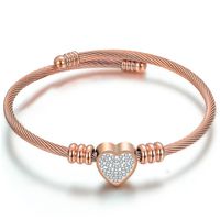Fashion Simple Titanium Steel Heart Shape Diamond Inlaid Cable Adjustable Bracelet Wholesale sku image 5