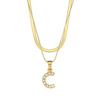 Fashion 18k Gold Plated Double-layer Chain Zircon Letter Stainless Steel Necklace sku image 25
