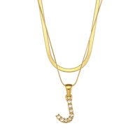 Fashion 18k Gold Plated Double-layer Chain Zircon Letter Stainless Steel Necklace sku image 21