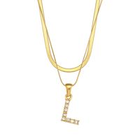 Fashion 18k Gold Plated Double-layer Chain Zircon Letter Stainless Steel Necklace sku image 26