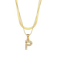 Fashion 18k Gold Plated Double-layer Chain Zircon Letter Stainless Steel Necklace sku image 7