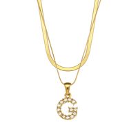 Fashion 18k Gold Plated Double-layer Chain Zircon Letter Stainless Steel Necklace sku image 2