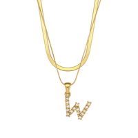 Fashion 18k Gold Plated Double-layer Chain Zircon Letter Stainless Steel Necklace sku image 12