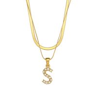 Vintage Style Letter Stainless Steel Plating Inlay Zircon Pendant Necklace sku image 19