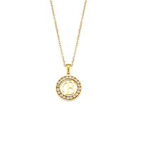 Fashion New Letter Pendant Plated 18k Inlaid Zirconium Hollow Round Stainless Steel Necklace sku image 1