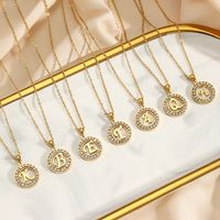 Fashion New Letter Pendant Plated 18k Inlaid Zirconium Hollow Round Stainless Steel Necklace main image 5