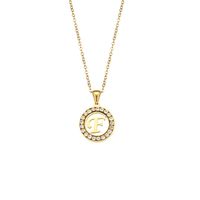 Fashion New Letter Pendant Plated 18k Inlaid Zirconium Hollow Round Stainless Steel Necklace sku image 3