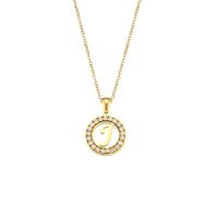 Fashion New Letter Pendant Plated 18k Inlaid Zirconium Hollow Round Stainless Steel Necklace sku image 7