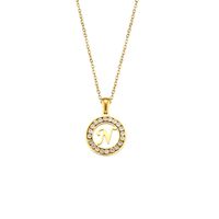 Fashion New Letter Pendant Plated 18k Inlaid Zirconium Hollow Round Stainless Steel Necklace sku image 10