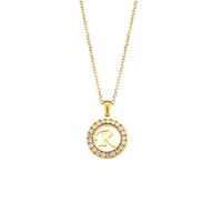 Fashion New Letter Pendant Plated 18k Inlaid Zirconium Hollow Round Stainless Steel Necklace sku image 14