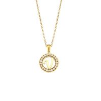 Fashion New Letter Pendant Plated 18k Inlaid Zirconium Hollow Round Stainless Steel Necklace sku image 18