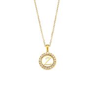 Fashion New Letter Pendant Plated 18k Inlaid Zirconium Hollow Round Stainless Steel Necklace sku image 22