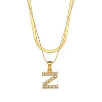Fashion 18k Gold Plated Double-layer Chain Zircon Letter Stainless Steel Necklace sku image 15