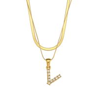Fashion 18k Gold Plated Double-layer Chain Zircon Letter Stainless Steel Necklace sku image 11