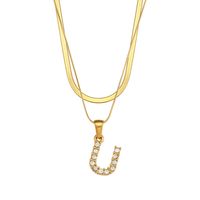 Fashion 18k Gold Plated Double-layer Chain Zircon Letter Stainless Steel Necklace sku image 10