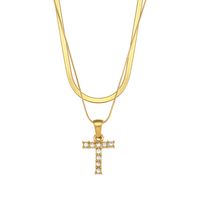 Fashion 18k Gold Plated Double-layer Chain Zircon Letter Stainless Steel Necklace sku image 9