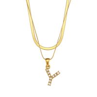 Fashion 18k Gold Plated Double-layer Chain Zircon Letter Stainless Steel Necklace sku image 14