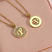 Fashion New Letter Pendant Plated 18k Inlaid Zirconium Hollow Round Stainless Steel Necklace main image 4