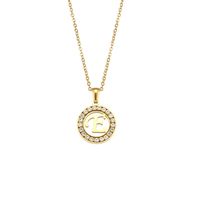 Fashion New Letter Pendant Plated 18k Inlaid Zirconium Hollow Round Stainless Steel Necklace sku image 25