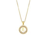 Fashion New Letter Pendant Plated 18k Inlaid Zirconium Hollow Round Stainless Steel Necklace sku image 23