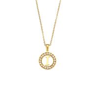 Fashion New Letter Pendant Plated 18k Inlaid Zirconium Hollow Round Stainless Steel Necklace sku image 6