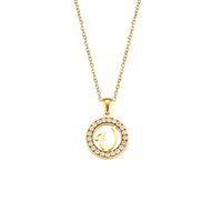 Fashion New Letter Pendant Plated 18k Inlaid Zirconium Hollow Round Stainless Steel Necklace sku image 17