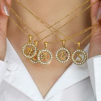 Fashion New Letter Pendant Plated 18k Inlaid Zirconium Hollow Round Stainless Steel Necklace main image 3