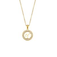 Fashion New Letter Pendant Plated 18k Inlaid Zirconium Hollow Round Stainless Steel Necklace sku image 21