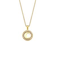Fashion New Letter Pendant Plated 18k Inlaid Zirconium Hollow Round Stainless Steel Necklace sku image 24