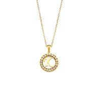 Fashion New Letter Pendant Plated 18k Inlaid Zirconium Hollow Round Stainless Steel Necklace sku image 8