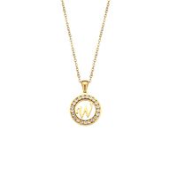 Fashion New Letter Pendant Plated 18k Inlaid Zirconium Hollow Round Stainless Steel Necklace sku image 19