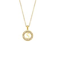Fashion New Letter Pendant Plated 18k Inlaid Zirconium Hollow Round Stainless Steel Necklace sku image 15