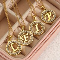 Fashion New Letter Pendant Plated 18k Inlaid Zirconium Hollow Round Stainless Steel Necklace main image 1
