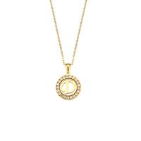 Fashion New Letter Pendant Plated 18k Inlaid Zirconium Hollow Round Stainless Steel Necklace sku image 2
