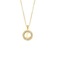 Fashion New Letter Pendant Plated 18k Inlaid Zirconium Hollow Round Stainless Steel Necklace sku image 9