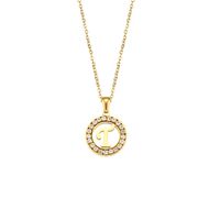 Fashion New Letter Pendant Plated 18k Inlaid Zirconium Hollow Round Stainless Steel Necklace sku image 16