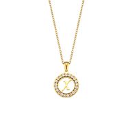 Fashion New Letter Pendant Plated 18k Inlaid Zirconium Hollow Round Stainless Steel Necklace sku image 20