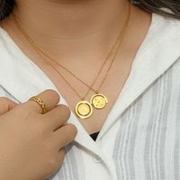 Fashion 18k Gold Plated Zircon Star Moon Round Rotating Stainless Steel Necklace main image 2