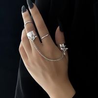 Simple Fashion Creative Silvery Key Lock Shape Chain Ring Set main image 6