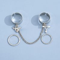 Simple Fashion Creative Silvery Key Lock Shape Chain Ring Set main image 4
